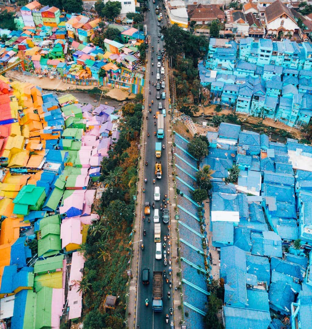colorful village malang java drone