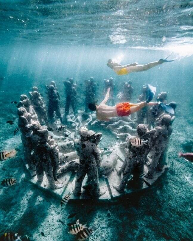 gili snorkeling underwater sculptures swim