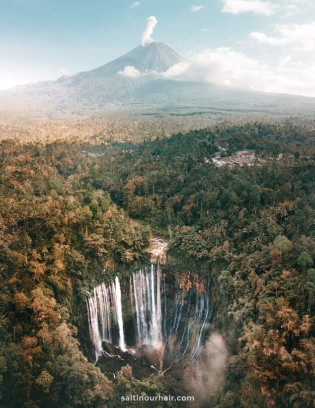 tumpak sewu best waterfall indonesia java drone