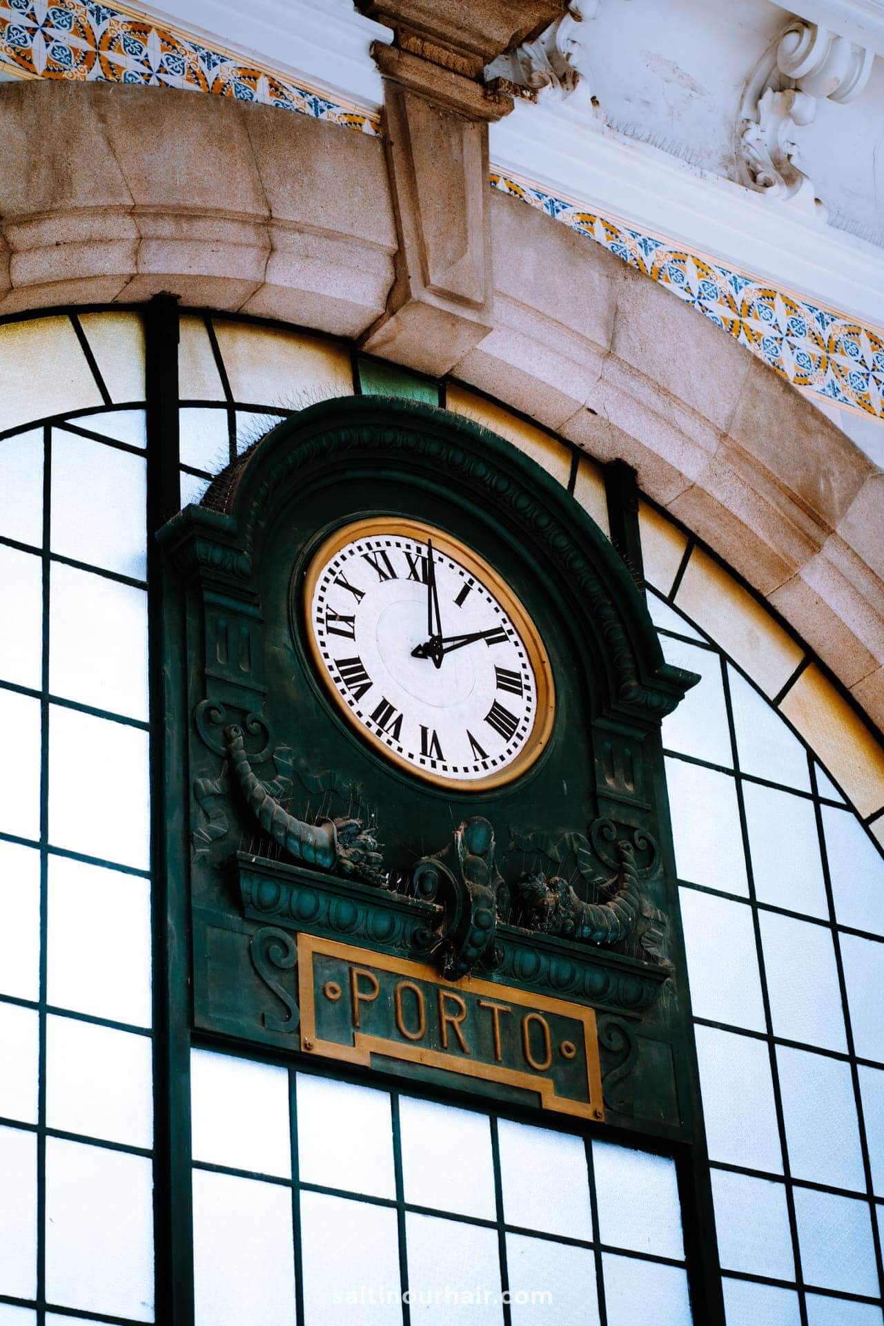 Blue and white tile murals inside Sao Bento Station Porto