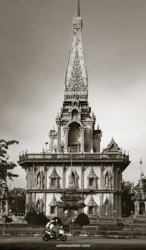 temple phuket thailand black white