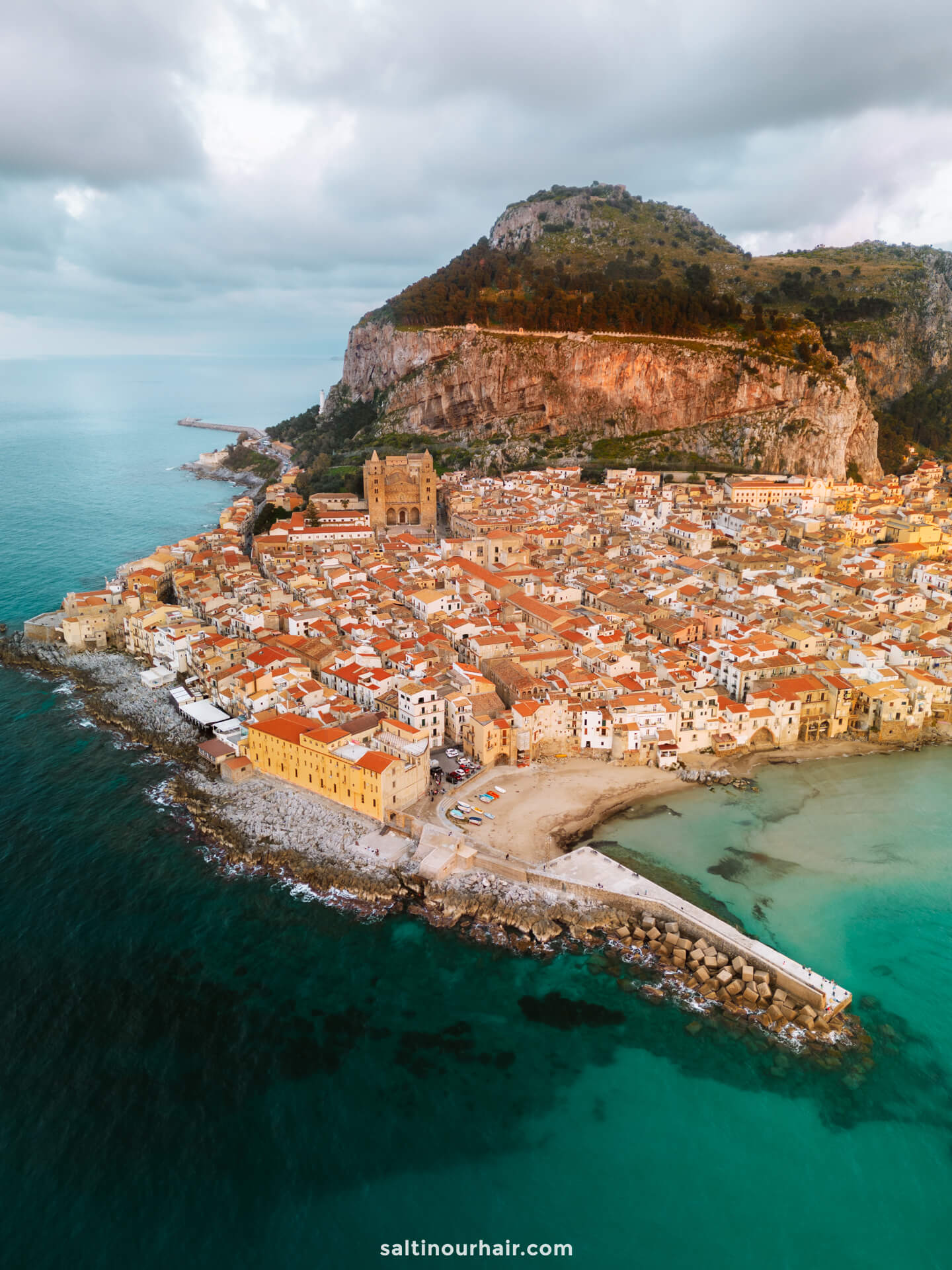 Drone view Cefalu sicily italy