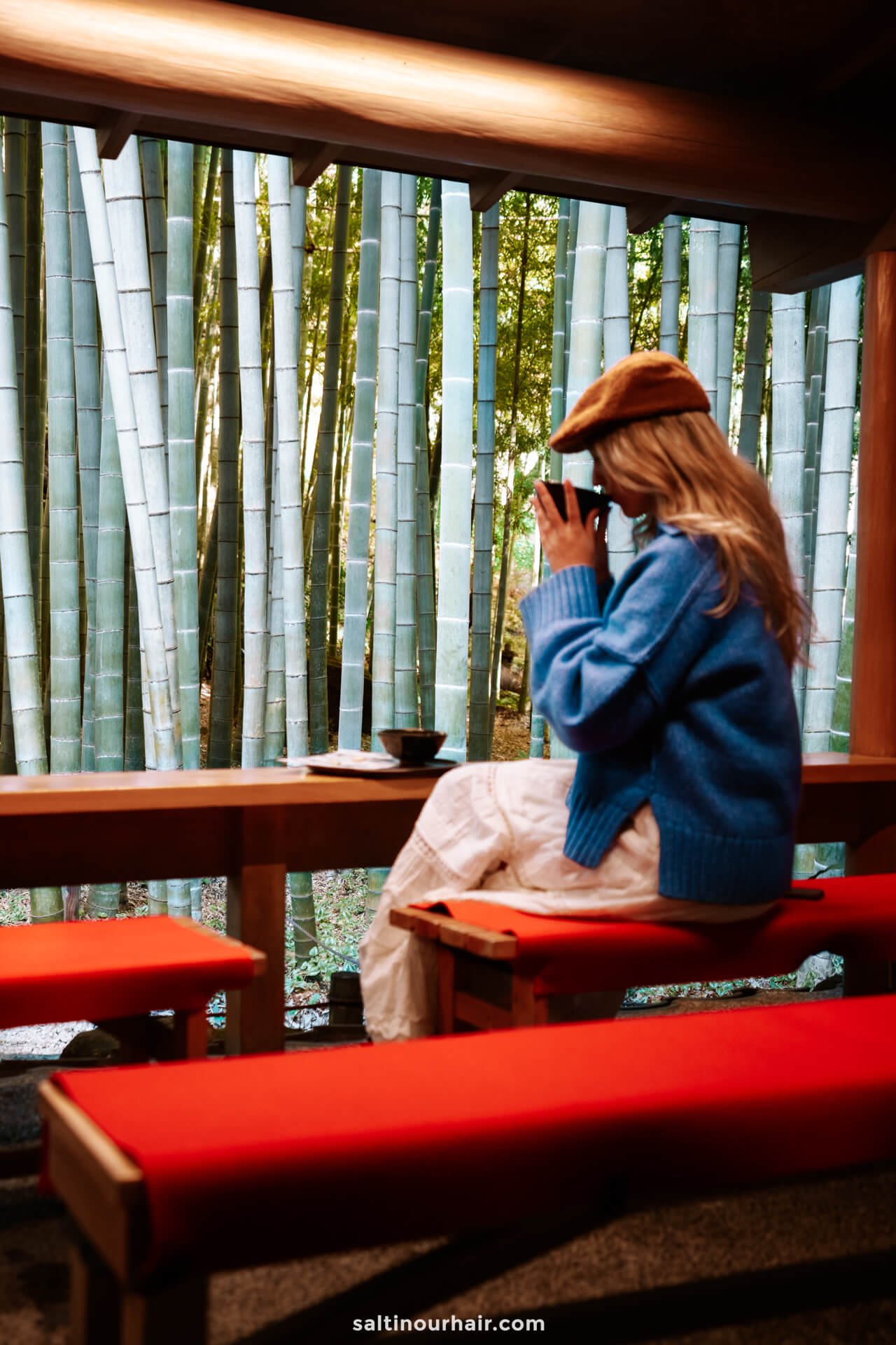 matcha cafe japan in bamboo forest