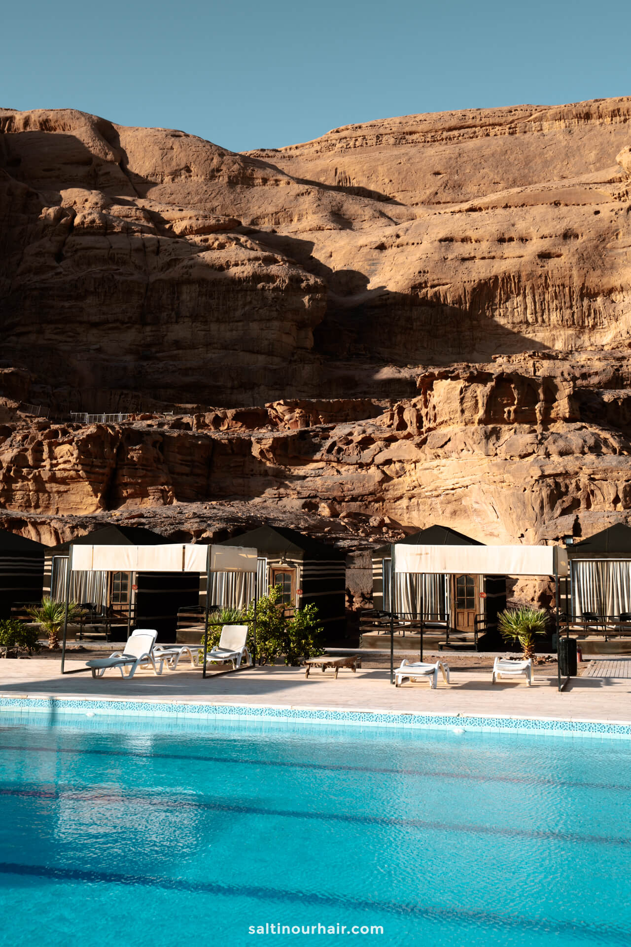 stay at desert camp with swimming pool wadi rum jordan
