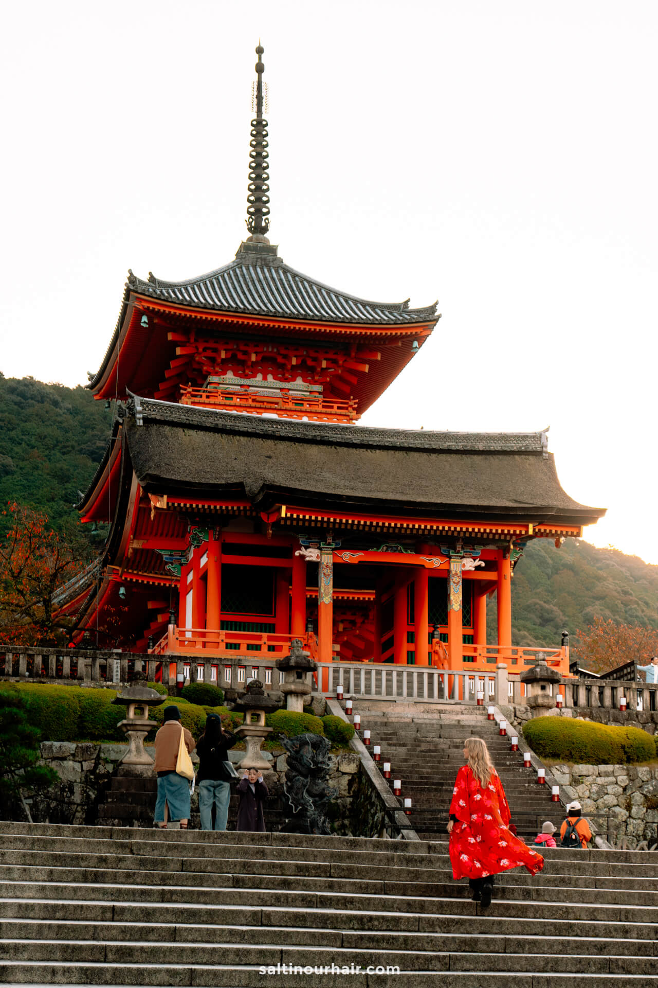 beautiful red temple kyoto japan
