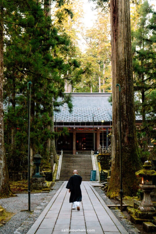 3 weeks in japan monk walking to temple in koyasan