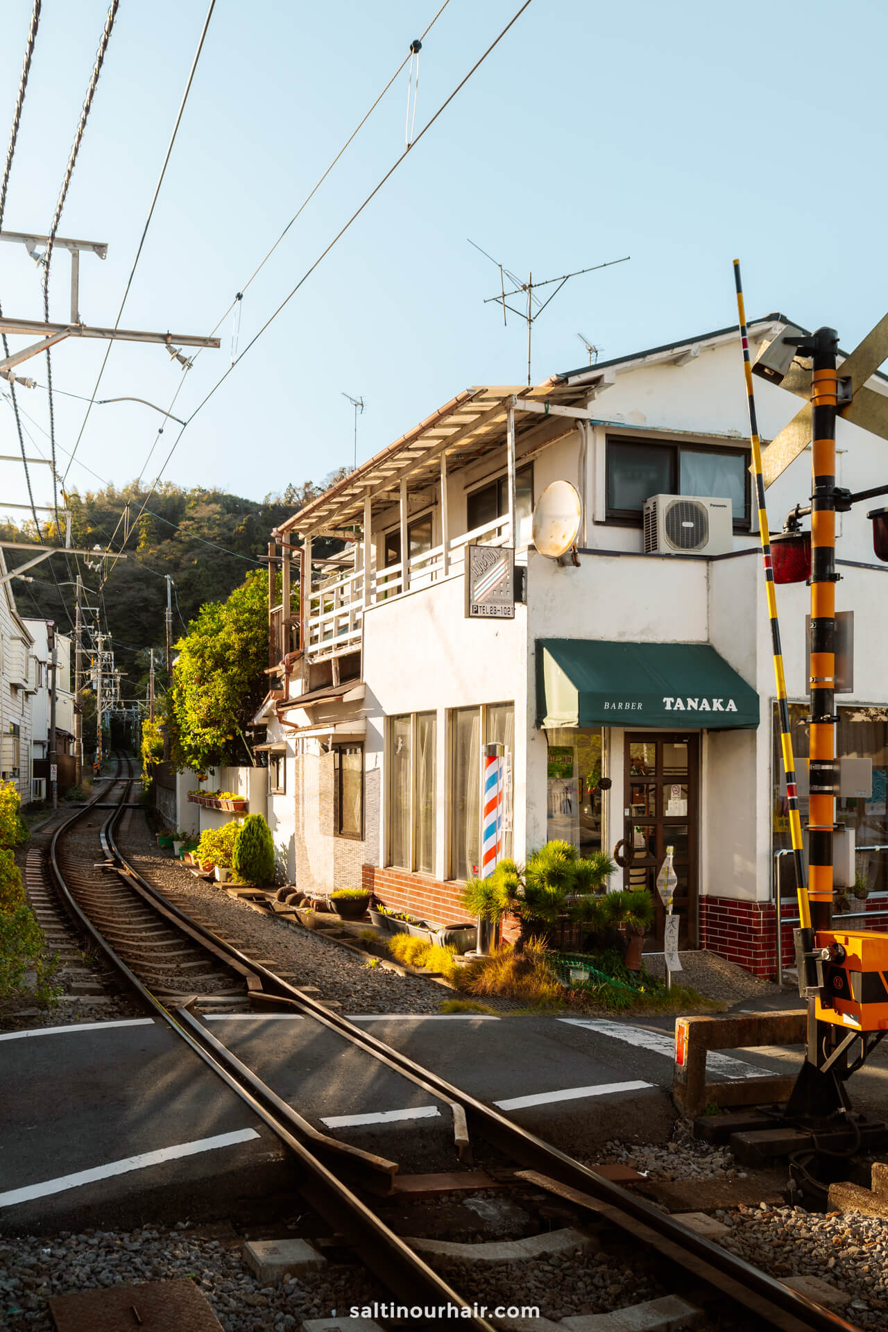 Train line crossing Kamakura Japan