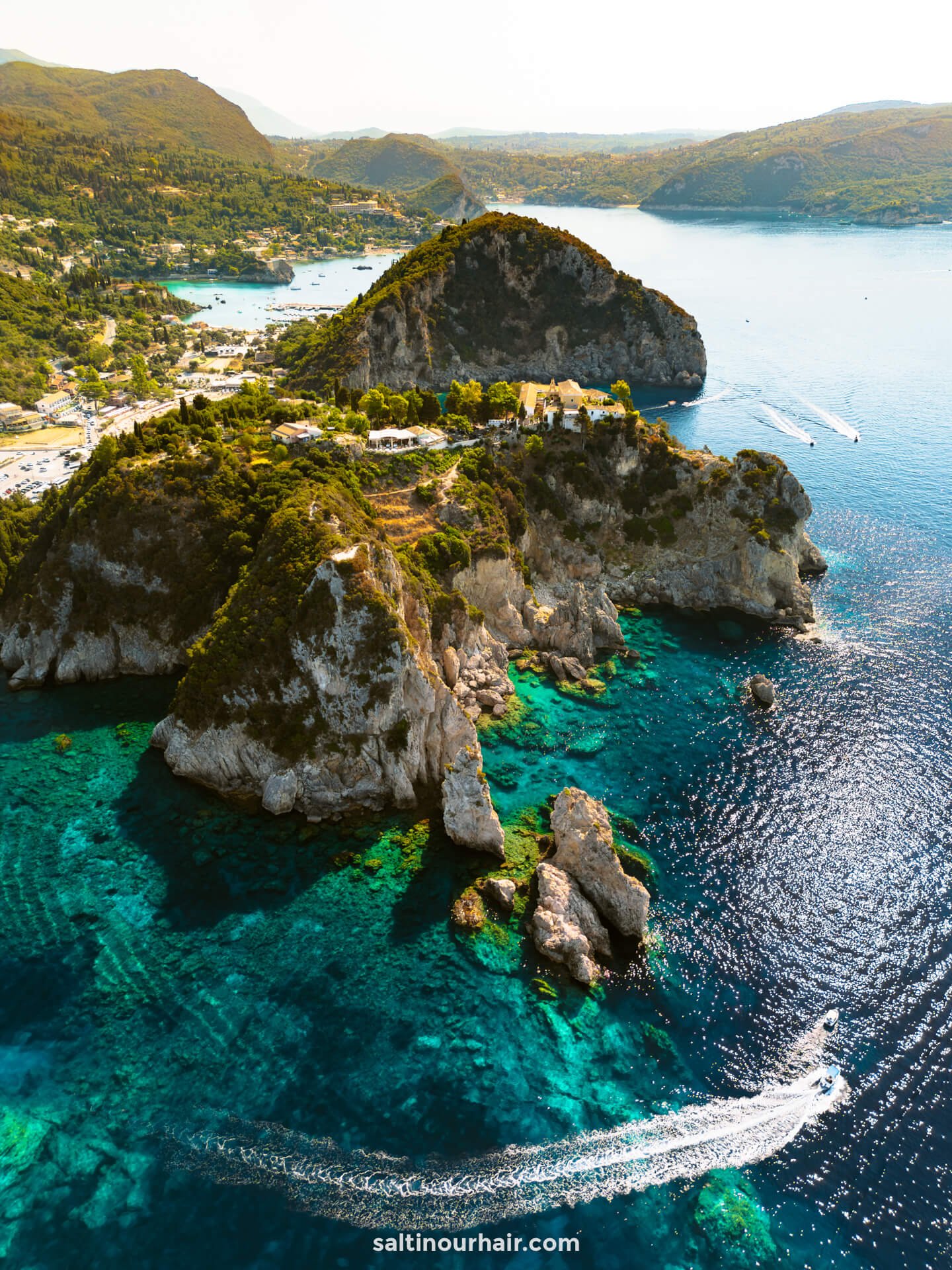 drone photo Monastery of Paleokastritsa corfu