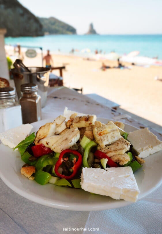 greek salad Saint Gordios Beach corfu