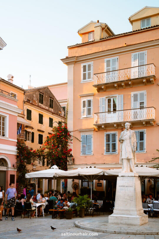 pastel colored houses kerkyra corfu greece