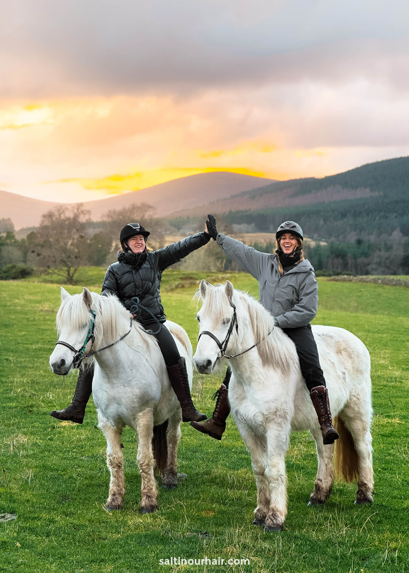 2 girls bareback horse riding scotland sunset