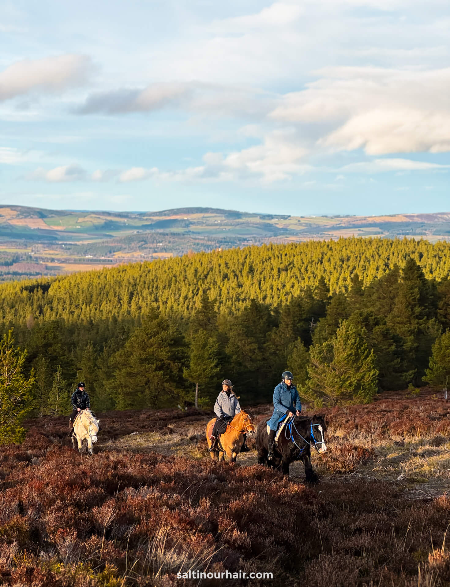 3 women horseback riding scottish highlands scotland