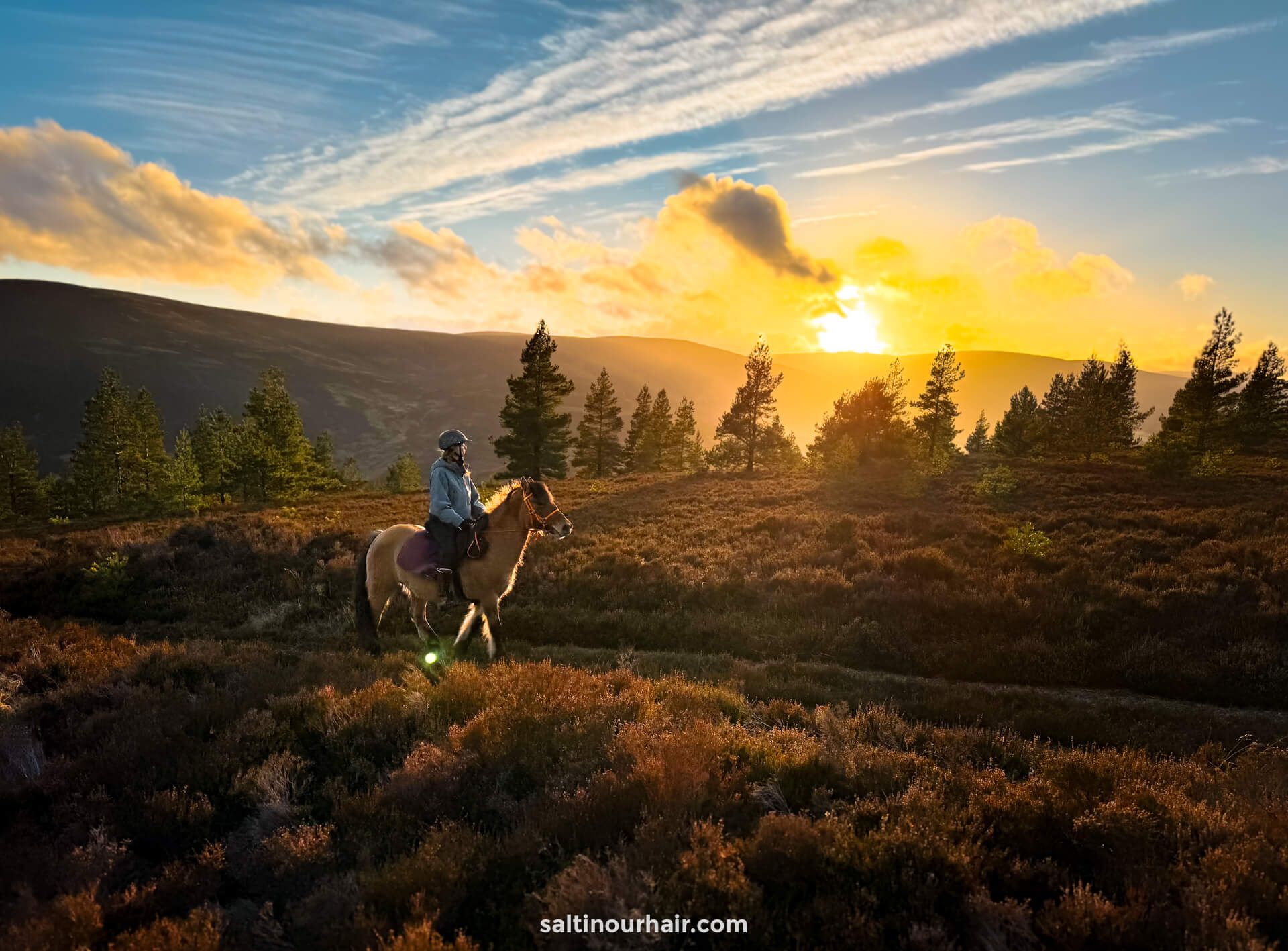 horseback riding scotland sunset