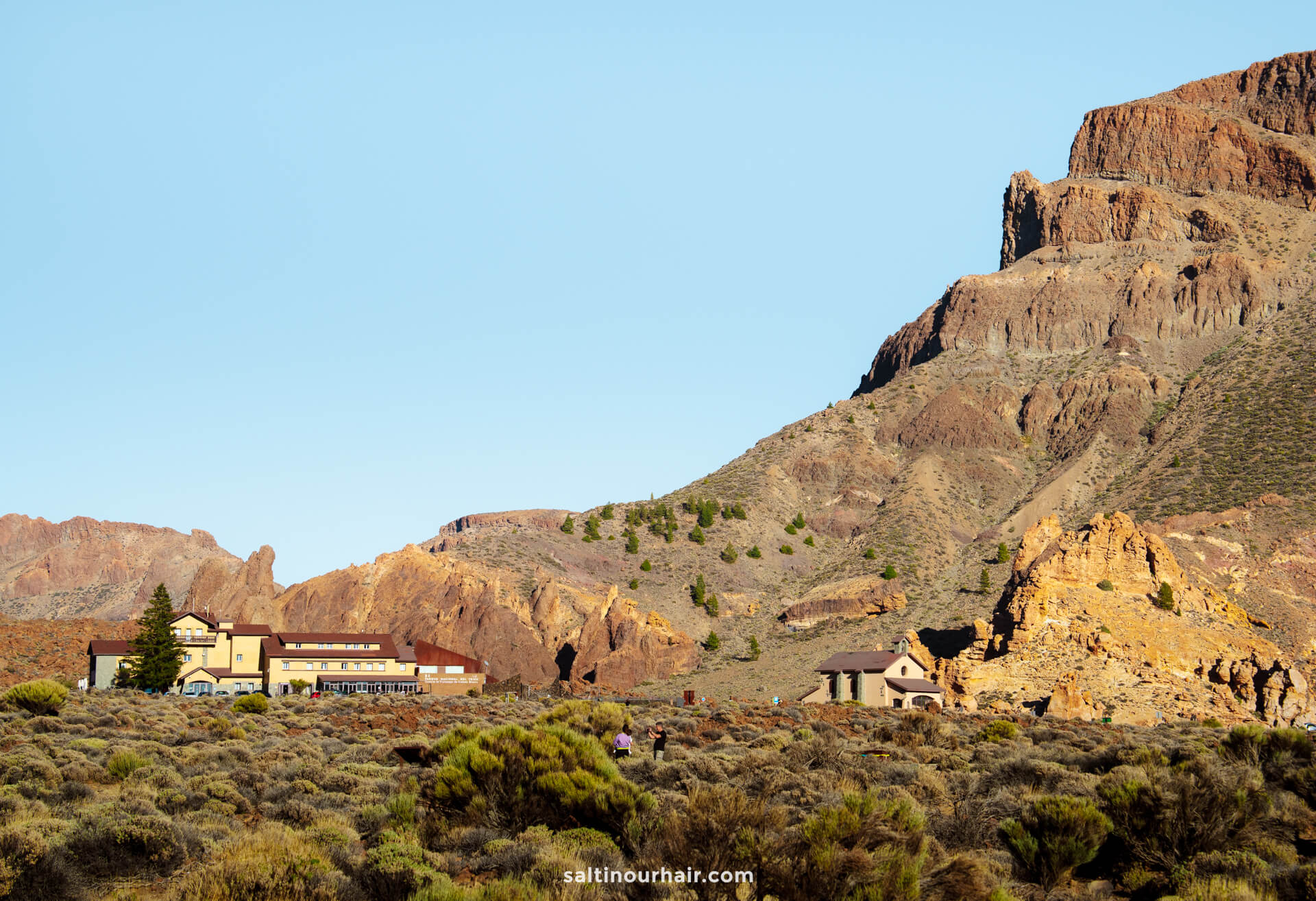 hotel and restaurant situated at the base of rocky mountains in Teide National Park tenerife