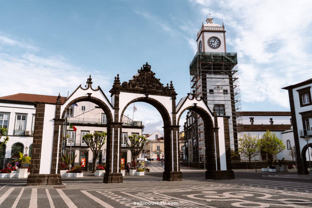 one of the things to do in Ponta Delgada, azores is Portas de Cidade which is the cities iconic gateway